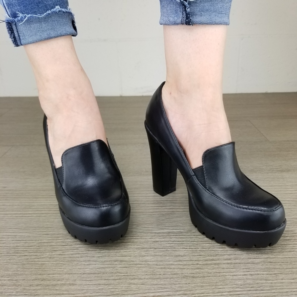 Slip on rockabilly Chunky Heels Faux Leather - Picture 8 of 8